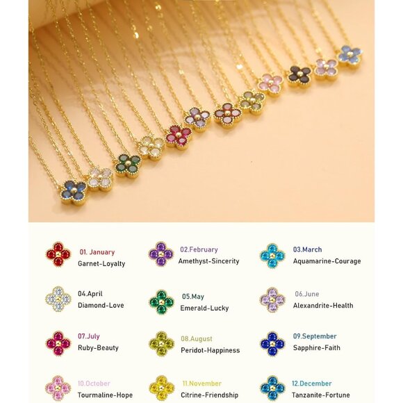 Trendy Non-Tarnish Birthstone Necklace with Cubic Zirconia - Adjustable Fit - Picture 3 of 6
